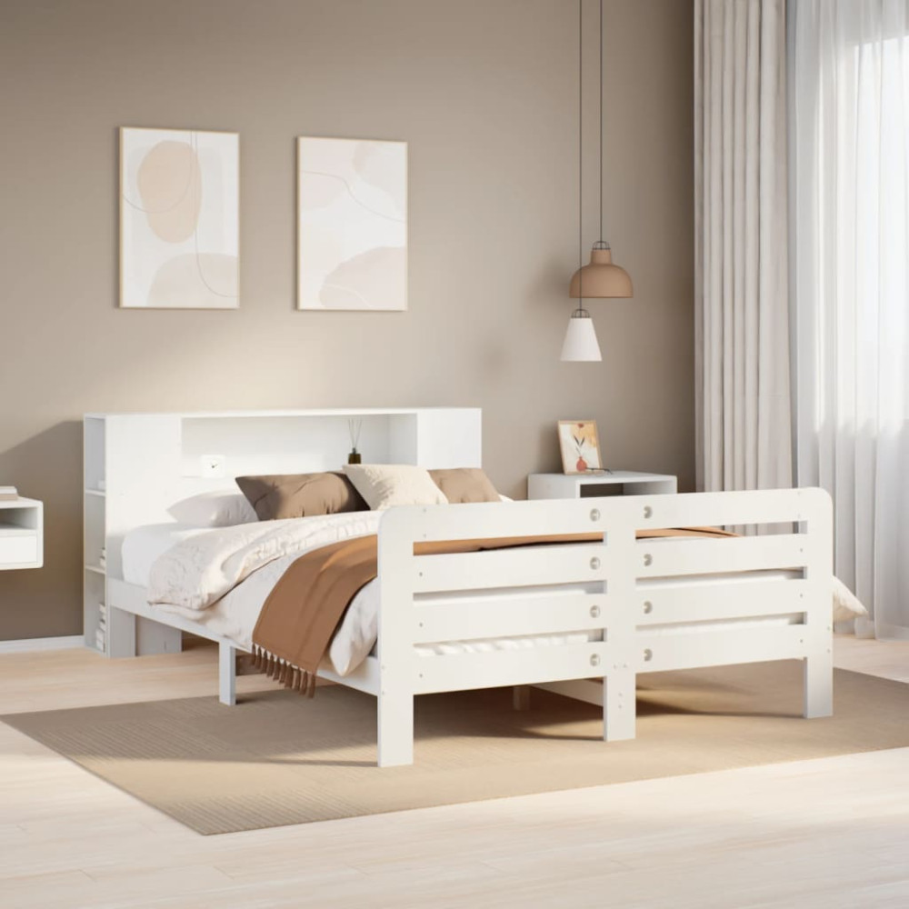 Produktbild för Sängram utan madrass vit 135x190 cm massiv furu