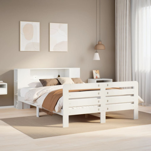 vidaXL Sängram utan madrass vit 135x190 cm massiv furu