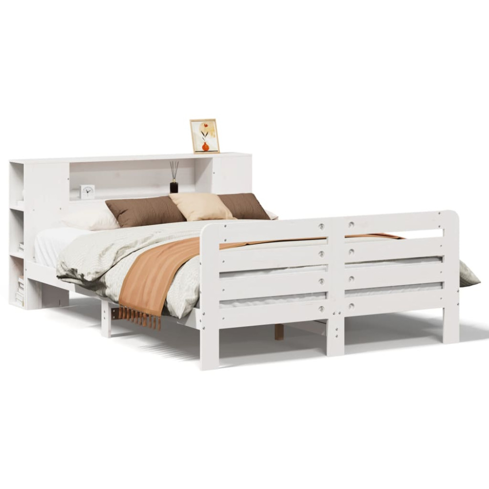 Produktbild för Sängram utan madrass vit 135x190 cm massiv furu