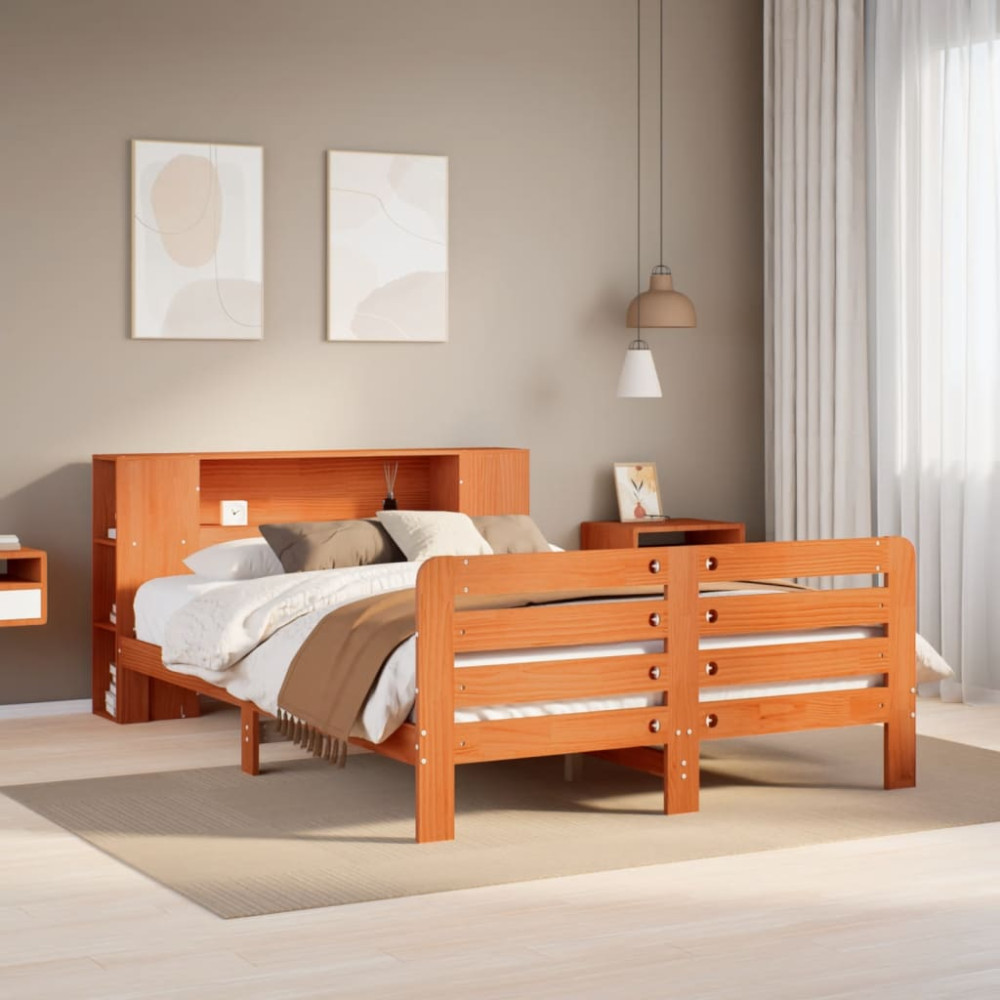 Produktbild för Sängram utan madrass vaxbrun 135x190 cm massiv furu