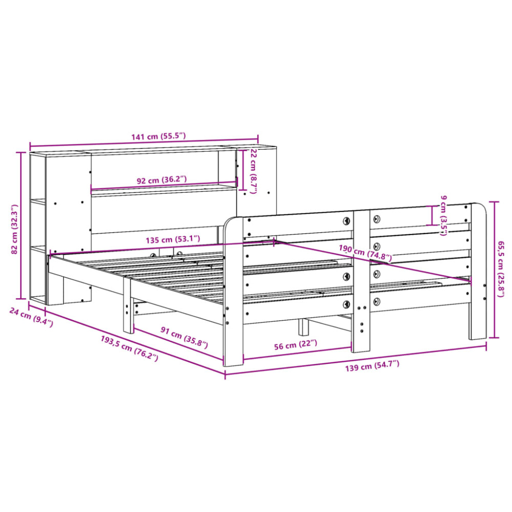 Produktbild för Sängram utan madrass vaxbrun 135x190 cm massiv furu