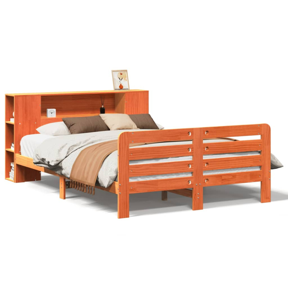 Produktbild för Sängram utan madrass vaxbrun 135x190 cm massiv furu
