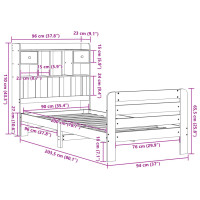 Produktbild för Säng med bokhylla utan madrass 90x200cm massiv furu