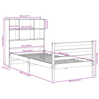 Produktbild för Säng med bokhylla utan madrass 100x200cm massiv furu