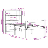 Produktbild för Säng med bokhylla utan madrass vaxbrun 75x190 cm massiv trä