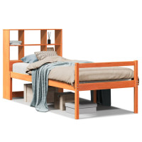 Produktbild för Säng med bokhylla utan madrass vaxbrun 75x190 cm massiv trä