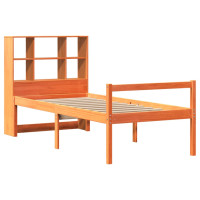 Produktbild för Säng med bokhylla utan madrass vaxbrun 75x190 cm massiv trä
