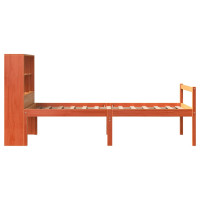 Produktbild för Säng med bokhylla utan madrass vaxbrun 75x190 cm massiv trä