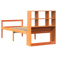 Produktbild för Säng med bokhylla utan madrass vaxbrun 75x190 cm massiv trä