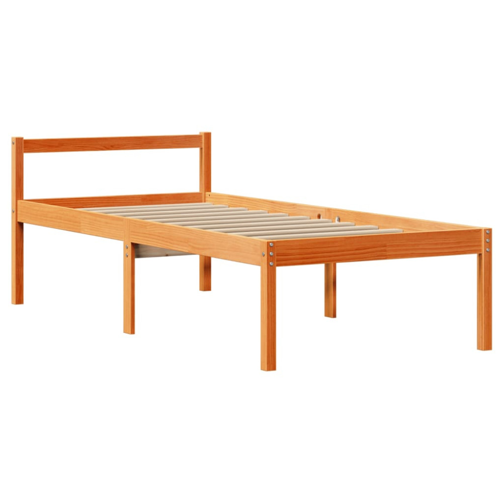 Produktbild för Säng med bokhylla utan madrass vaxbrun 75x190 cm massiv trä