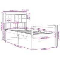 Produktbild för Säng med bokhylla utan madrass vaxbrun 75x190 cm massiv furu