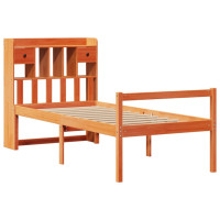 Produktbild för Säng med bokhylla utan madrass vaxbrun 75x190 cm massiv furu