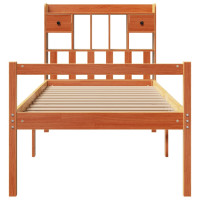 Produktbild för Säng med bokhylla utan madrass vaxbrun 75x190 cm massiv furu