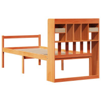 Produktbild för Säng med bokhylla utan madrass vaxbrun 75x190 cm massiv furu