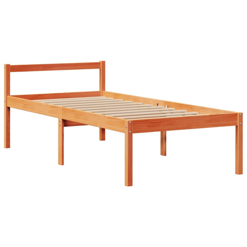 Produktbild för Säng med bokhylla utan madrass vaxbrun 75x190 cm massiv furu