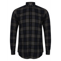 Skinni Fit Men's Brushed Check Casual Shirt Navy