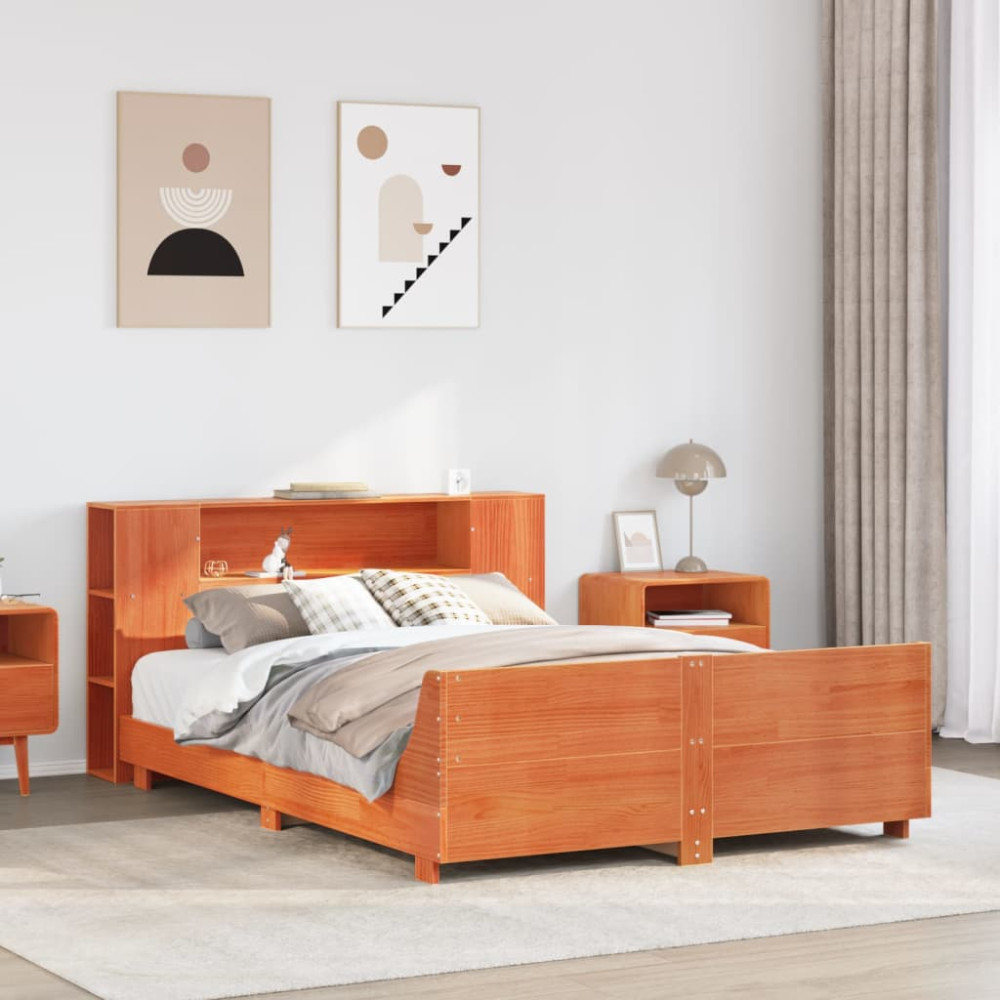Produktbild för Sängram utan madrass vaxbrun 140x190 cm massiv furu