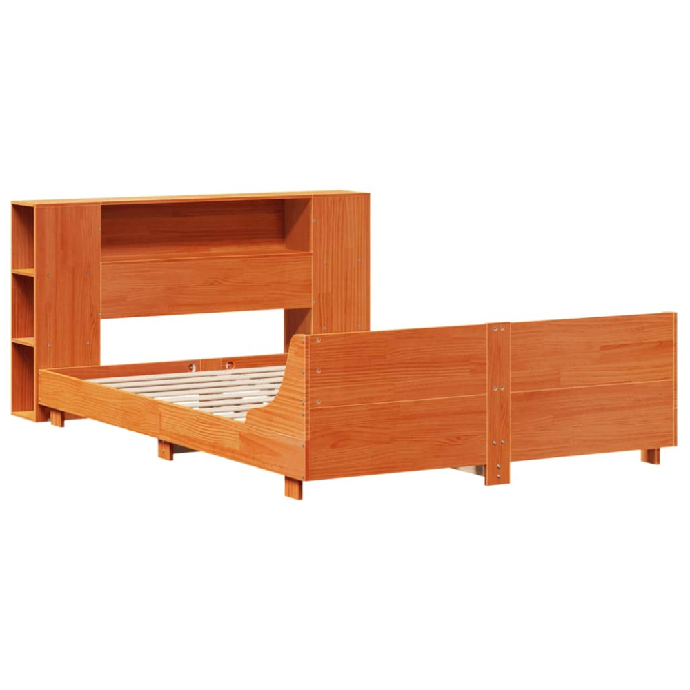 Produktbild för Sängram utan madrass vaxbrun 140x190 cm massiv furu