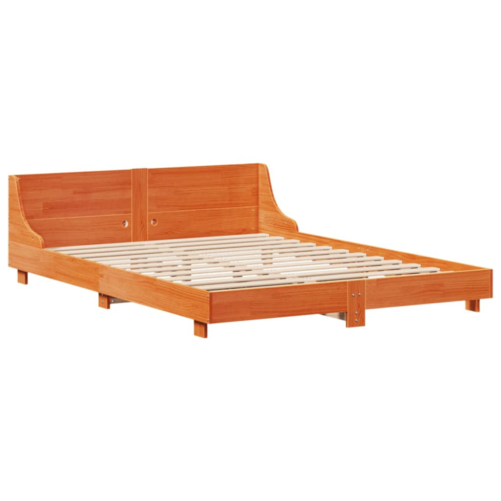 Produktbild för Sängram utan madrass vaxbrun 140x190 cm massiv furu