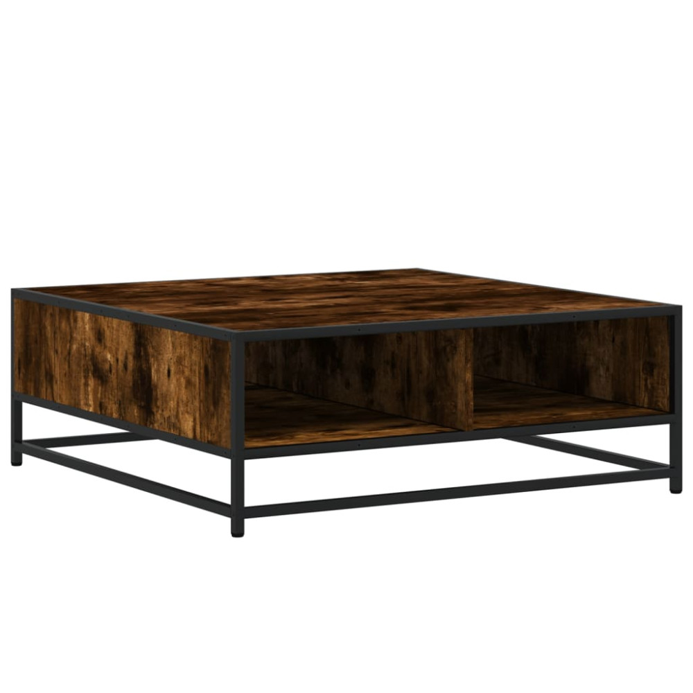 Produktbild för Soffbord rökfärgad ek 80x80x30 cm konstruerat trä och metall