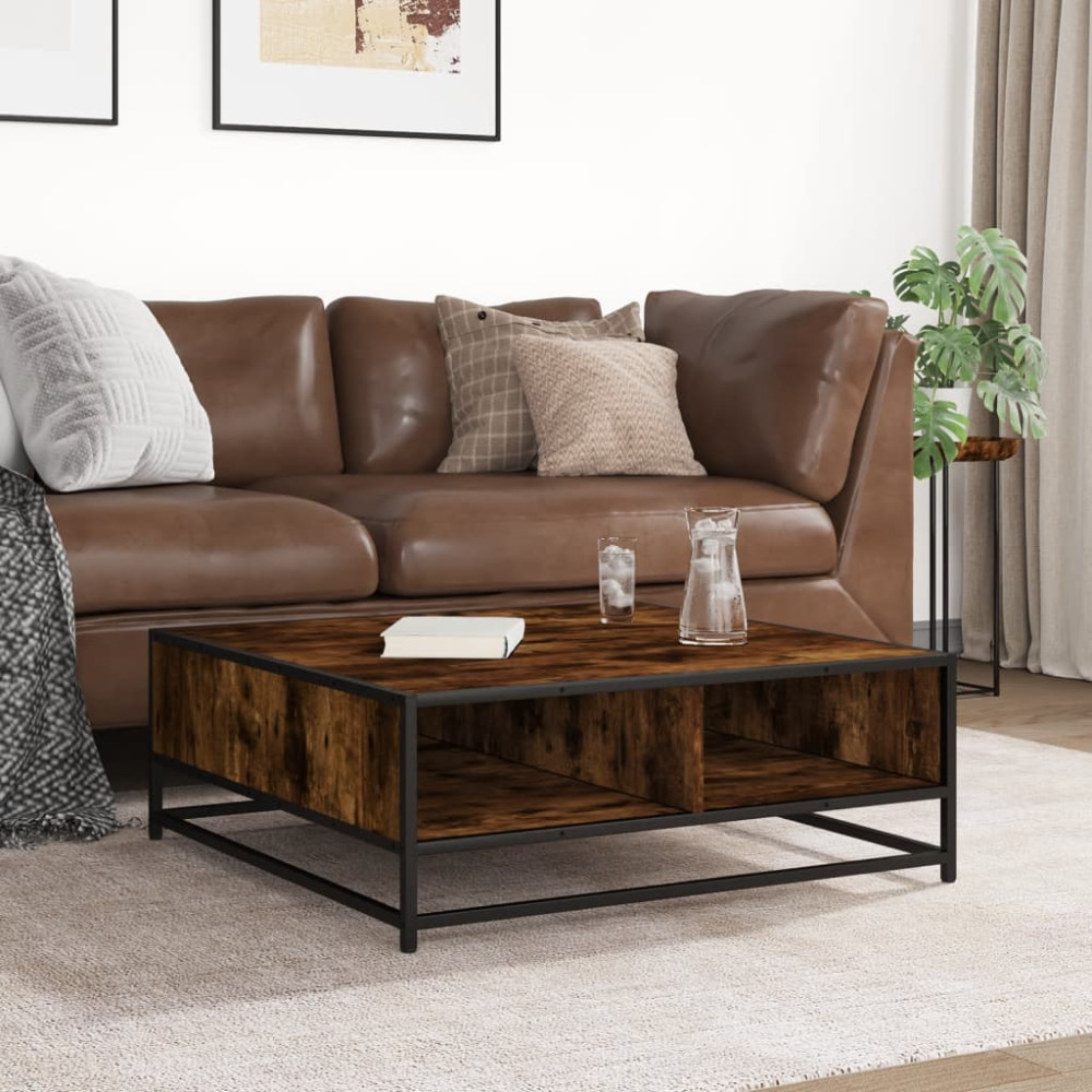 Produktbild för Soffbord rökfärgad ek 80x80x30 cm konstruerat trä och metall
