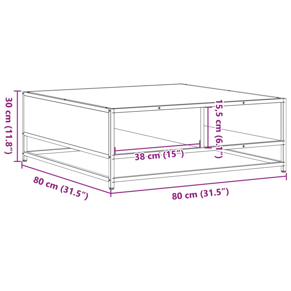 Produktbild för Soffbord rökfärgad ek 80x80x30 cm konstruerat trä och metall