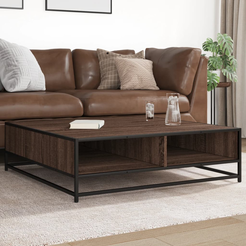 Produktbild för Soffbord brun ek 100x100x30 cm konstruerat trä och metall