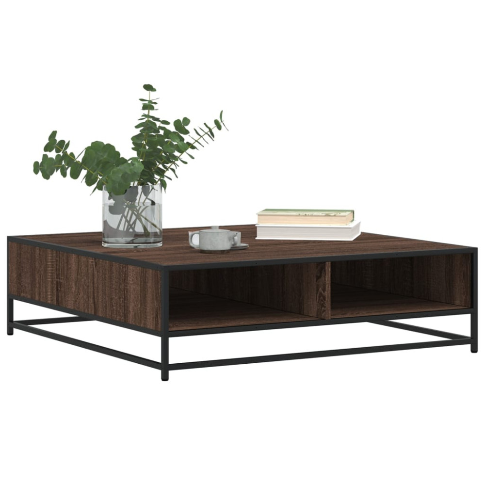 Produktbild för Soffbord brun ek 100x100x30 cm konstruerat trä och metall