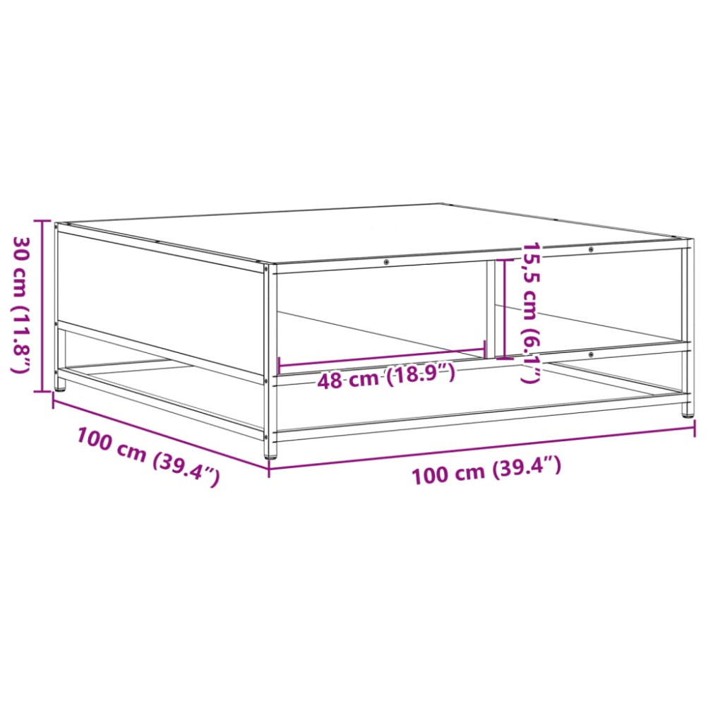 Produktbild för Soffbord brun ek 100x100x30 cm konstruerat trä och metall