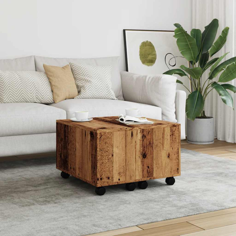 Produktbild för Soffbord åldrat trä 60x60x38 cm konstruerat trä