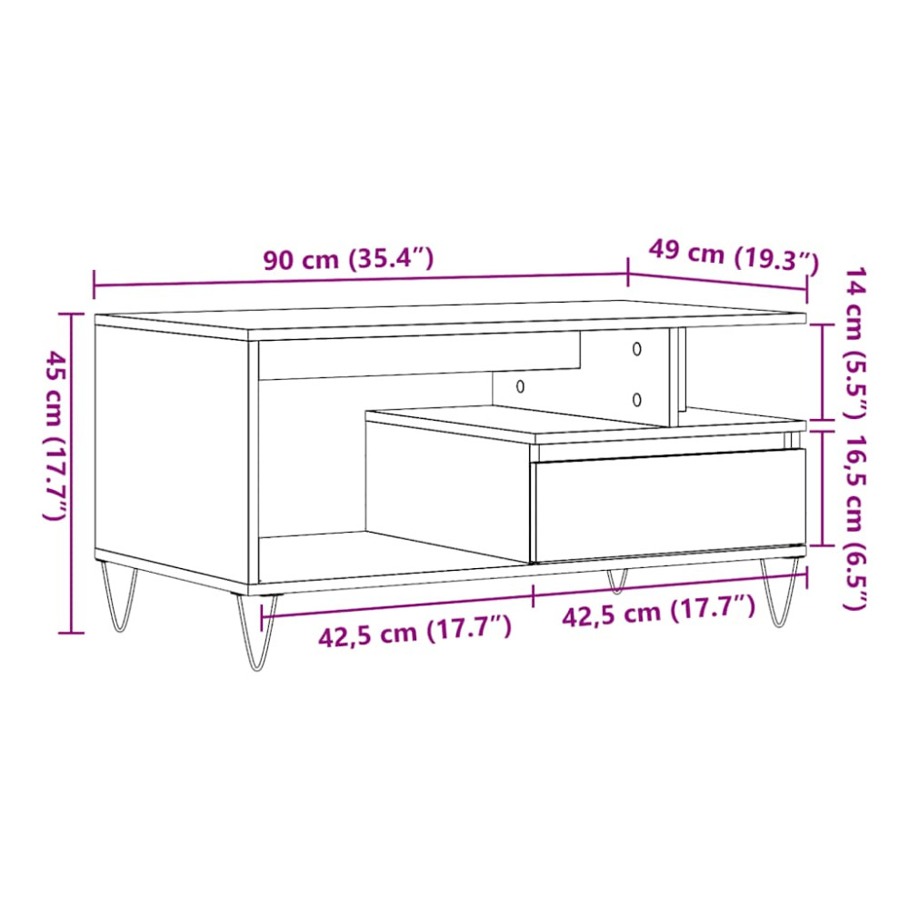 Produktbild för Soffbord åldrat trä 90x49x45 cm konstruerat trä