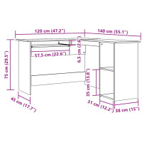 Produktbild för Hörnskrivbord åldrat trä 120x140x75 cm konstruerat trä