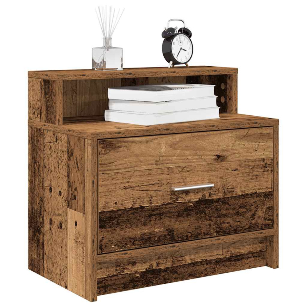 Produktbild för Sängbord 2 st med låda åldrat trä 51x31x47 cm