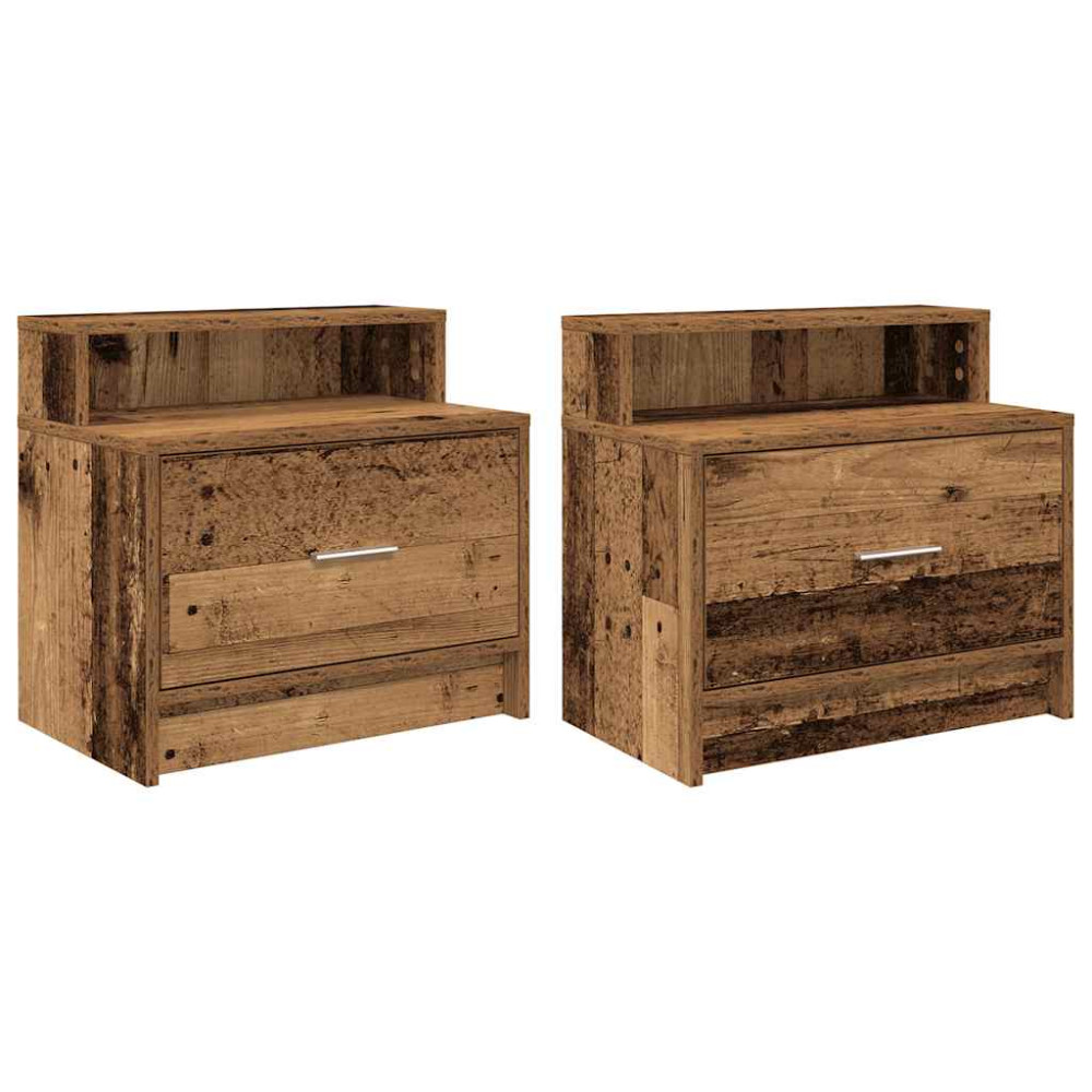 Produktbild för Sängbord 2 st med låda åldrat trä 51x31x47 cm