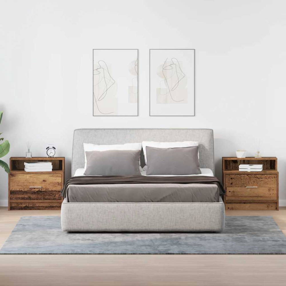 Produktbild för Sängbord 2 st med låda åldrat trä 51x31x47 cm