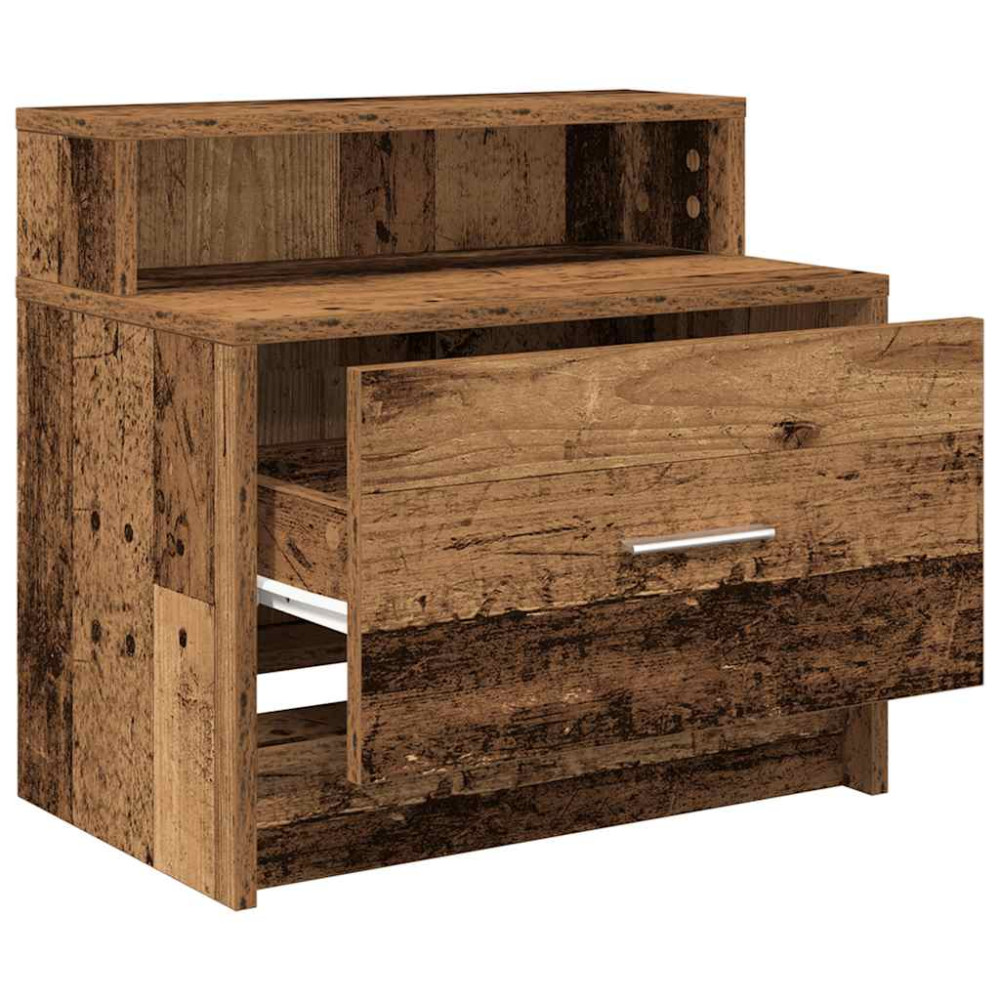 Produktbild för Sängbord 2 st med låda åldrat trä 51x31x47 cm