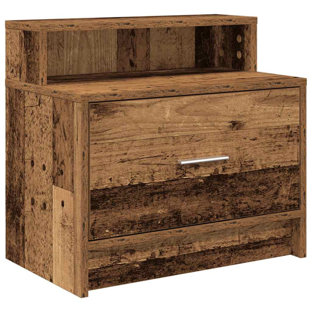Produktbild för Sängbord 2 st med låda åldrat trä 51x31x47 cm