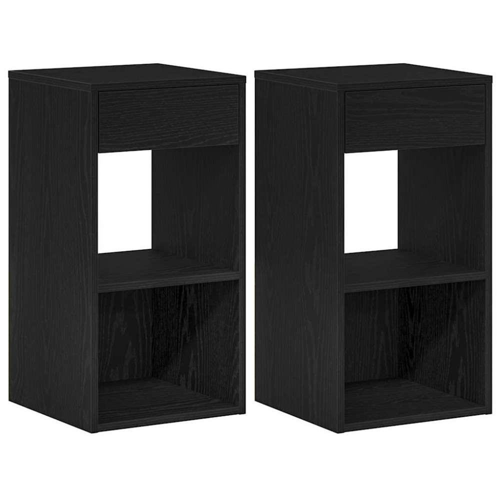 Produktbild för Sängbord 2 st med låda svart ek 35x34x66,5 cm
