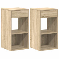 Produktbild för Sängbord 2 st med låda sonoma-ek 35x34x66,5 cm