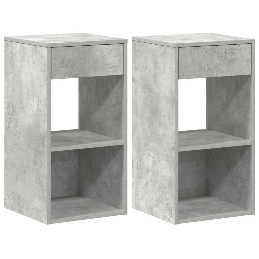 Produktbild för Sängbord 2 st med låda betonggrå 35x34x66,5 cm