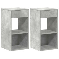 Produktbild för Sängbord 2 st med låda betonggrå 35x34x66,5 cm