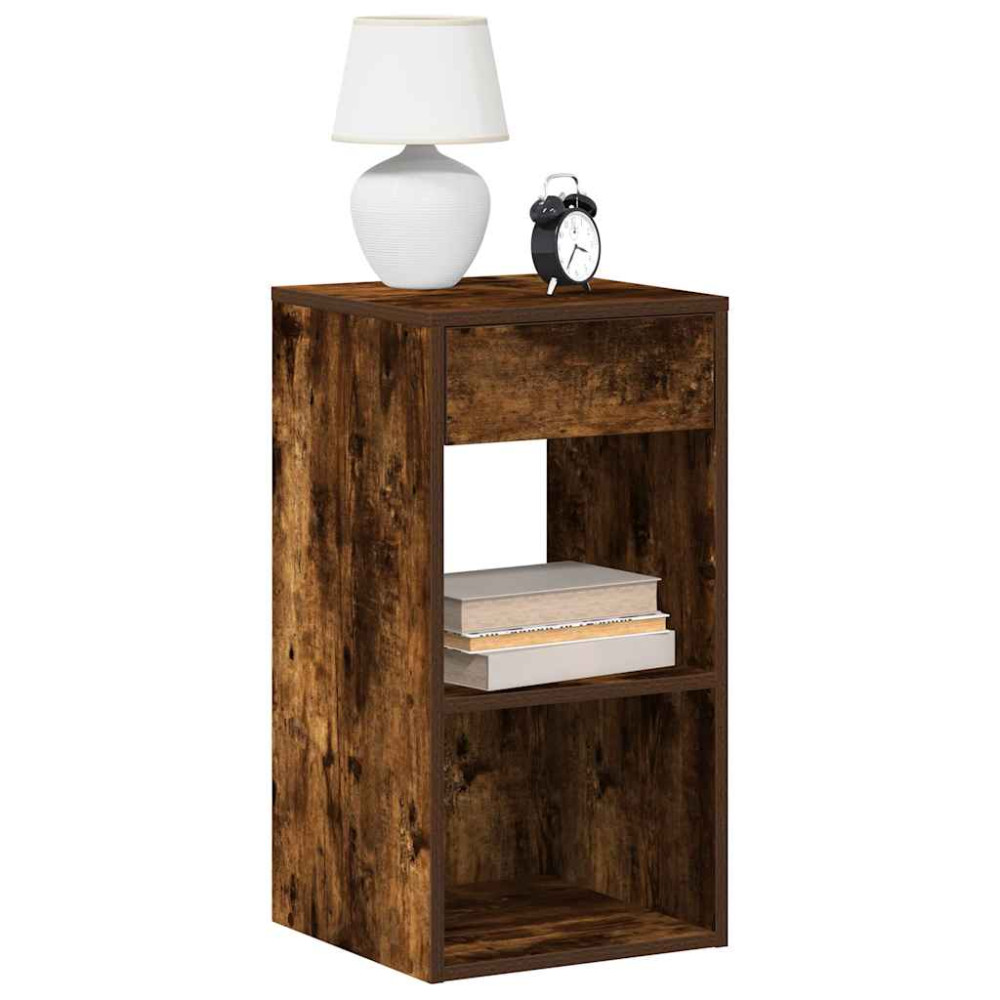 Produktbild för Sängbord 2 st med låda rökfärgad ek 35x34x66,5 cm