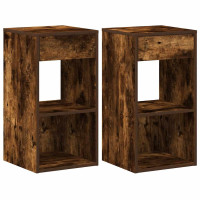 Produktbild för Sängbord 2 st med låda rökfärgad ek 35x34x66,5 cm