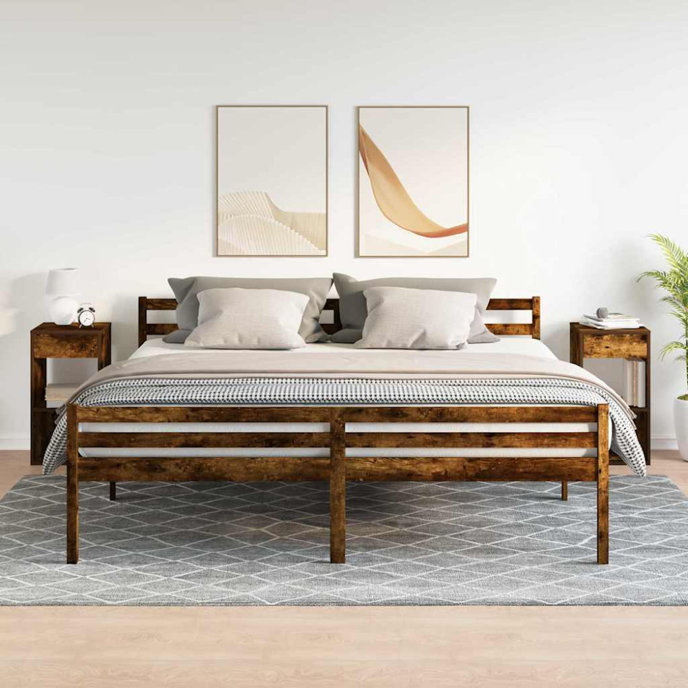 Produktbild för Sängbord 2 st med låda rökfärgad ek 35x34x66,5 cm