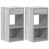 Produktbild för Sängbord 2 st med låda grå sonoma 35x34x66,5 cm