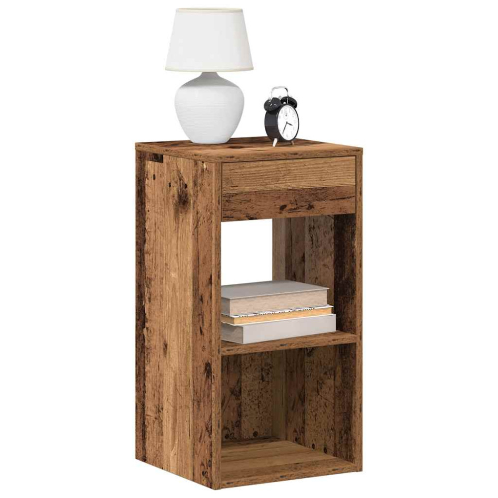 Produktbild för Sängbord 2 st med låda åldrat trä 35x34x66,5 cm