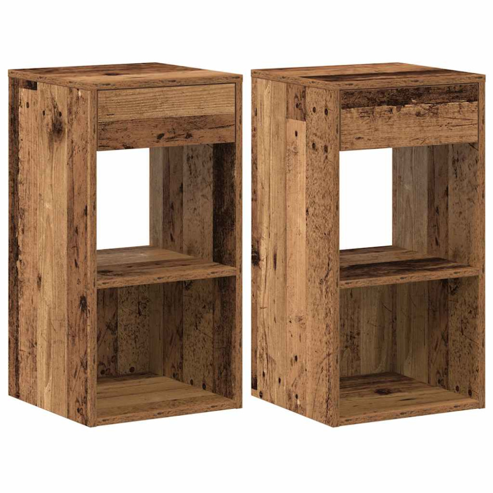 Produktbild för Sängbord 2 st med låda åldrat trä 35x34x66,5 cm