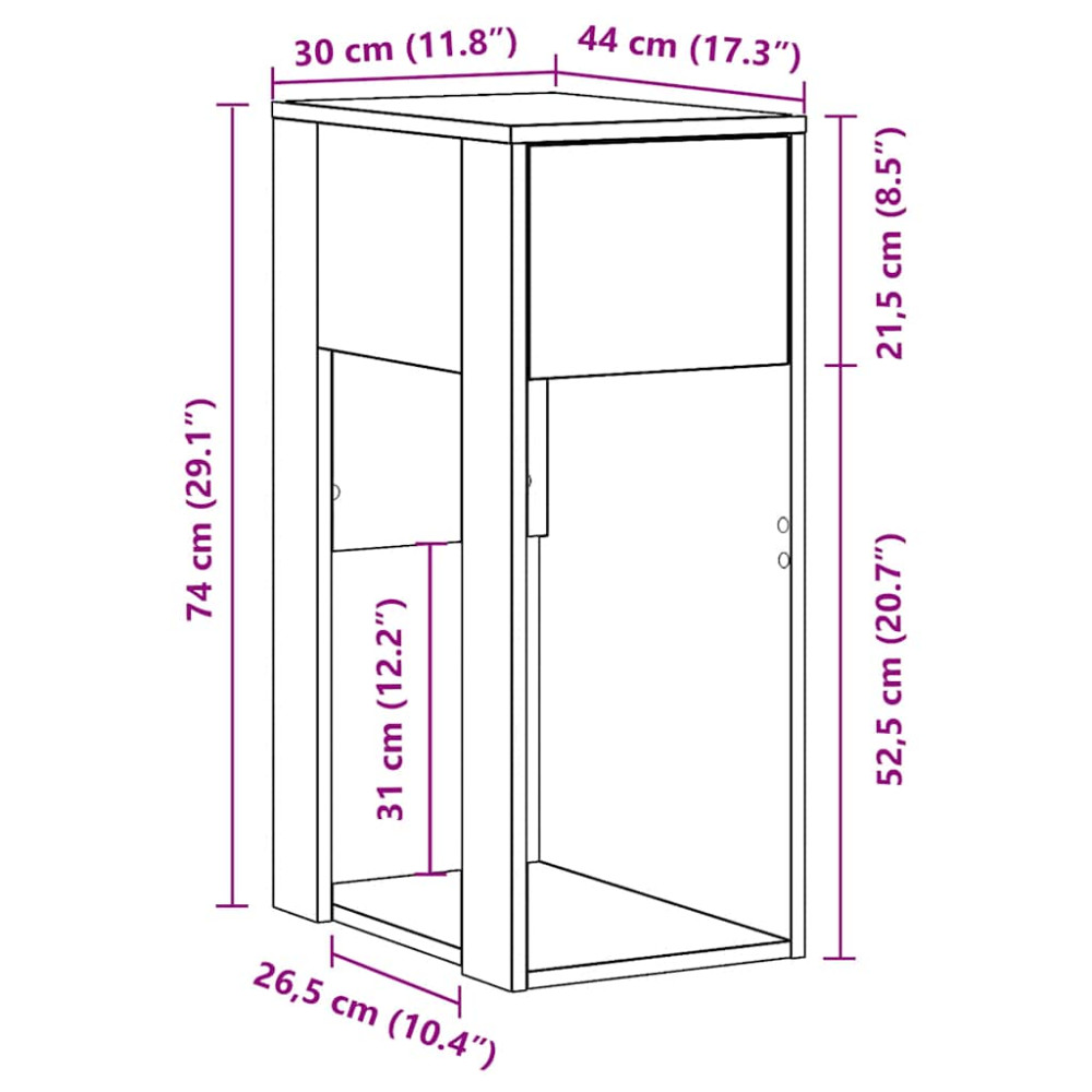 Produktbild för Datorstativ med låda ek 30x44x74 cm