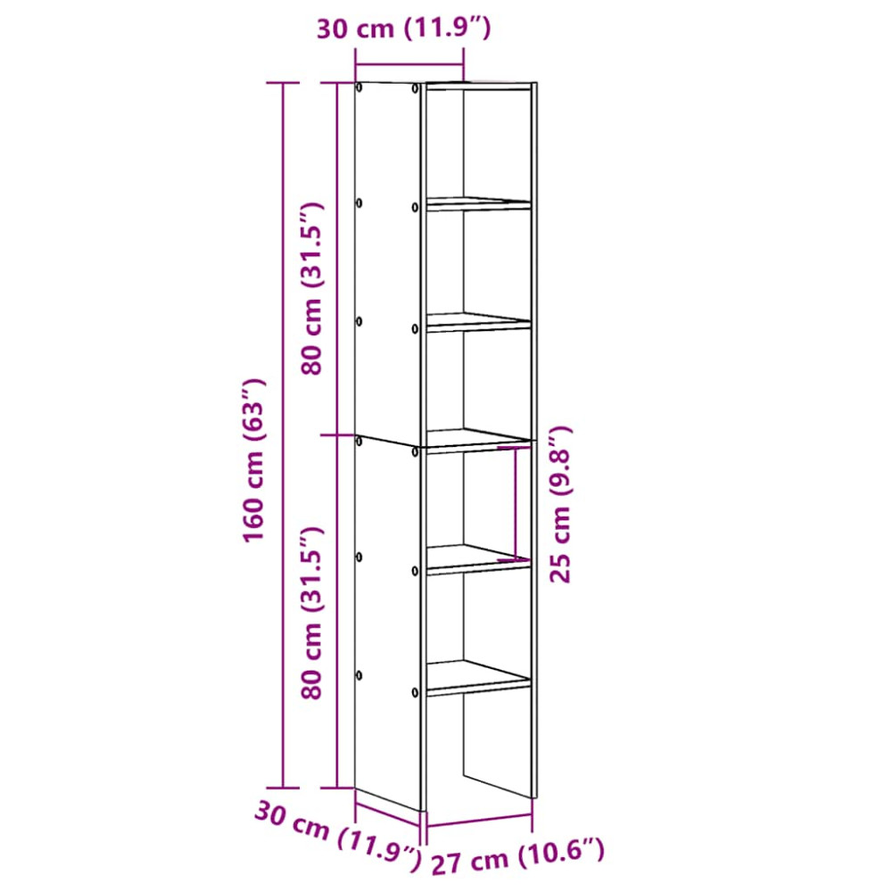 Produktbild för Bokhyllor 2 st stapelbara betonggrå 30x30x80 cm konstruerat trä