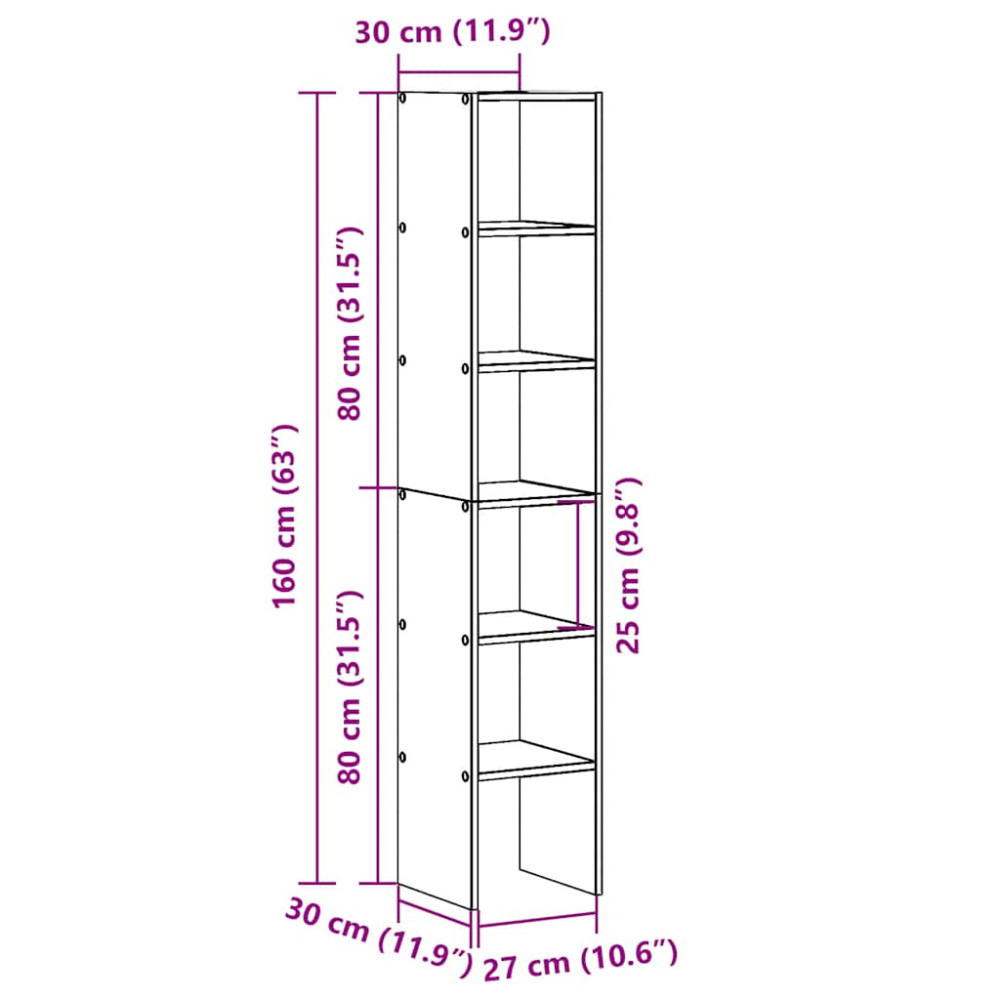 Produktbild för Bokhyllor 2st stapelbar rökfärgad ek 30x30x80cm konstruerat trä
